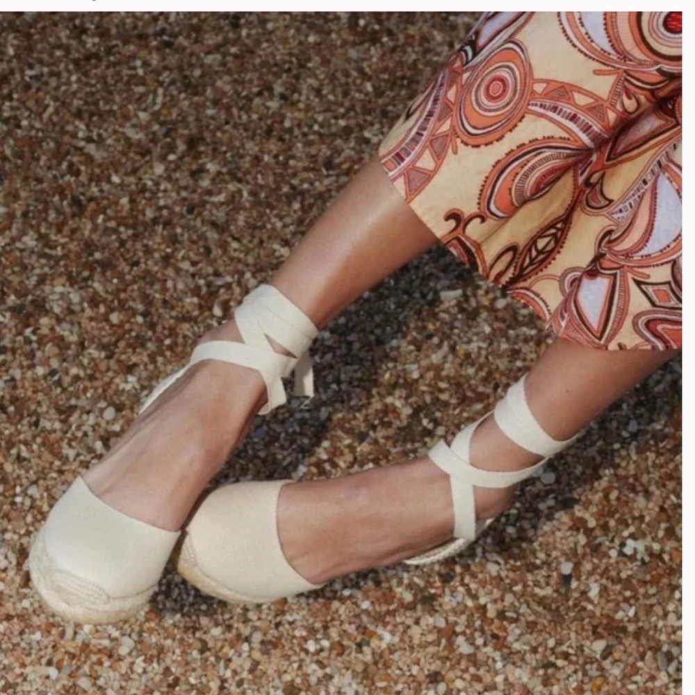 2 pair Christian Louboutin Brown Espadrille Flats with Ankle Ties